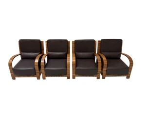 Four Art Deco Lounge Chairs with Leather Cushions France, 1930s